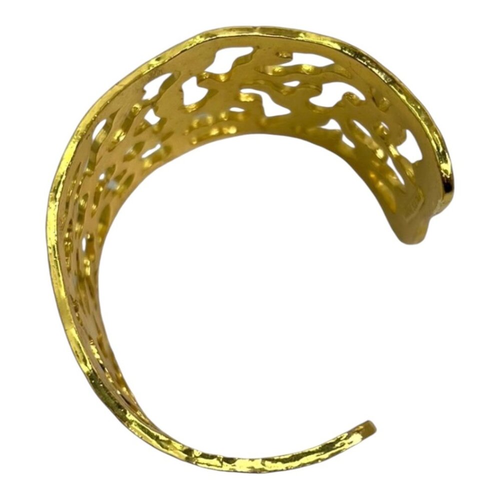 Karine Sultan 24k-GP Hammered Wide Cuff Adjustable Bracelet  w/ Cutout Design - Picture 8 of 9